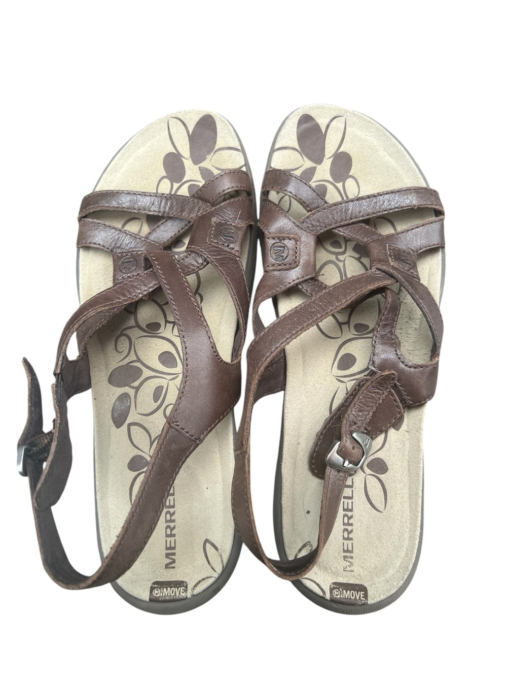 Merrell Brown Leather Cross-Strap Women's Sandals